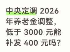 中央定调 2026 年养老金调整，低于 3000 元能补发 400 元吗？