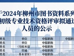 关于2024年柳州市图书资料系列中、初级专业技术资格评审拟通过人员的公示