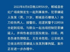 河南郸城警方：21岁男子持刀砍伤2人，已被刑拘