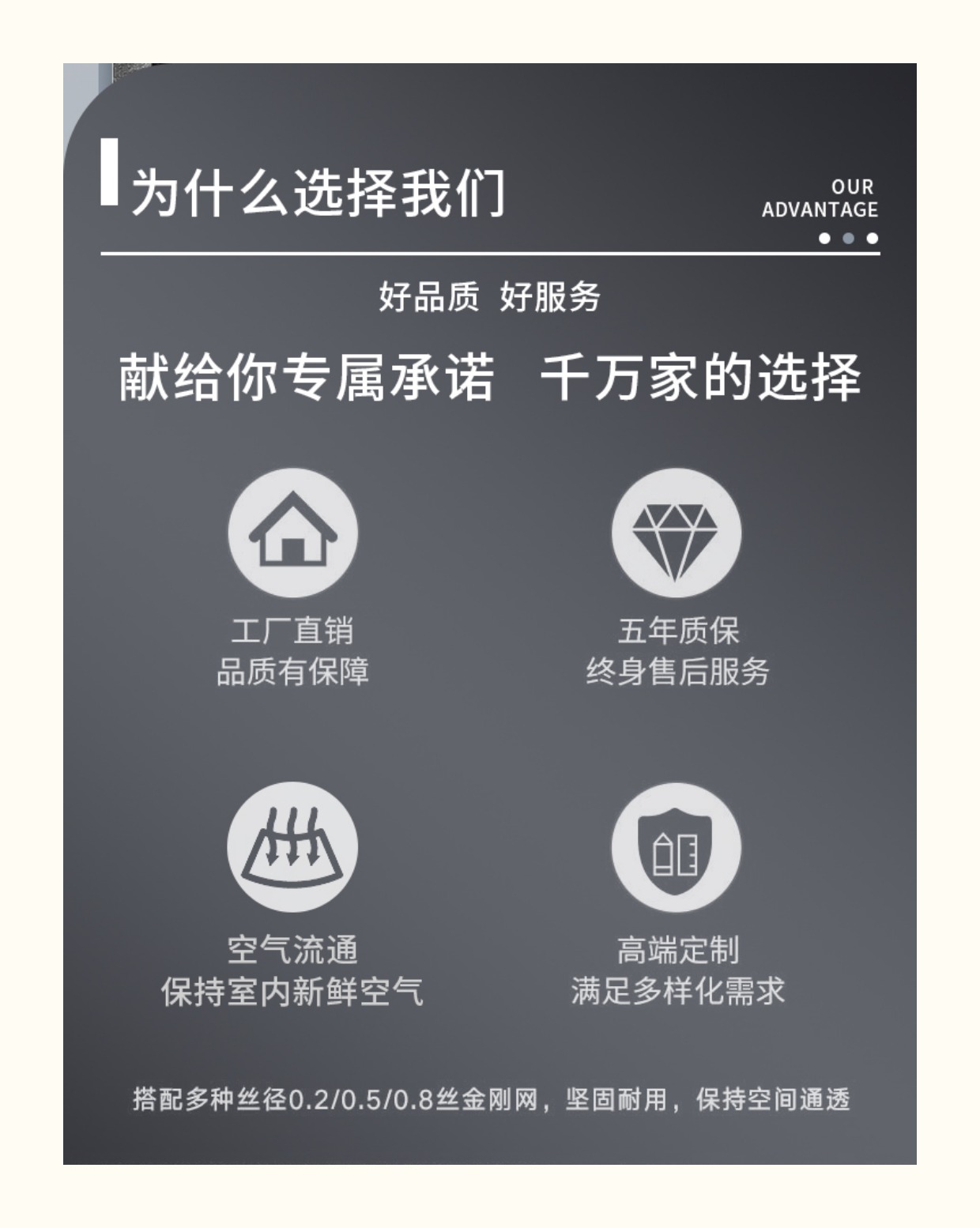 雷森纱窗精品防盗纱窗外开窗防护窗纱防蚊金钢高透纱网带锁口袋锁(图7)