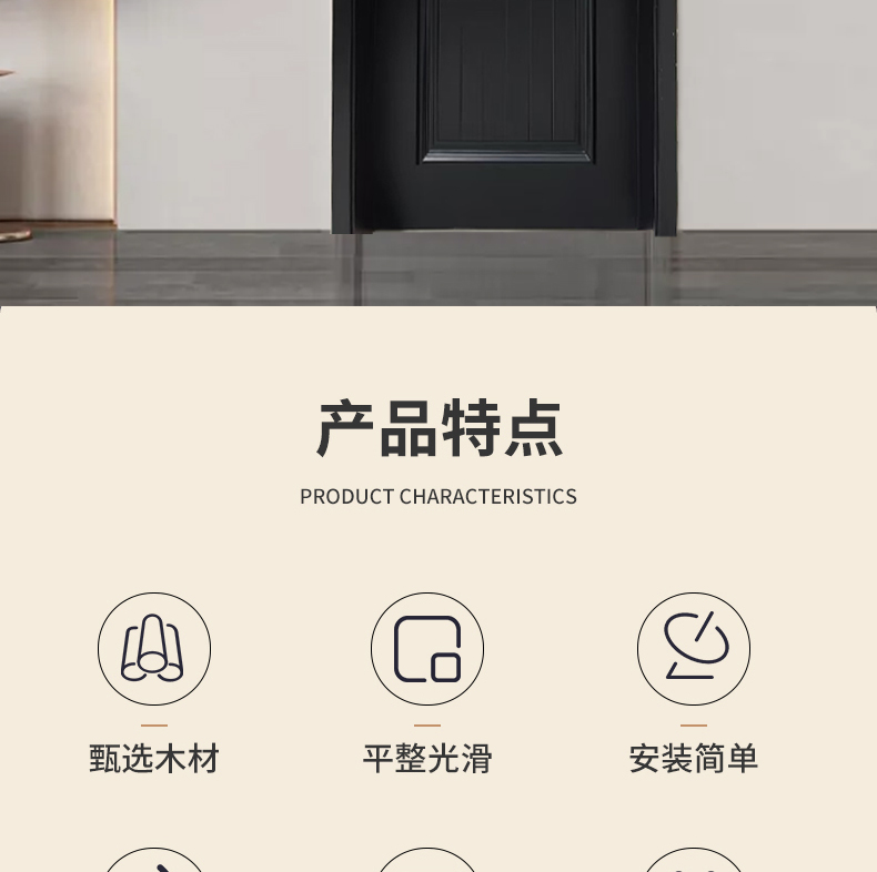 新中式法式实木门房间门胡桃木色中古风室内门静音烤漆门原木门(图2)