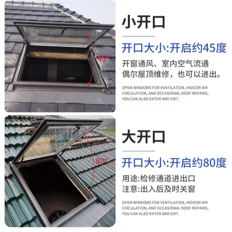 天窗铝合金斜平屋顶面电动楼顶天窗盖阁楼阳光房地下采光井老虎窗(图13)