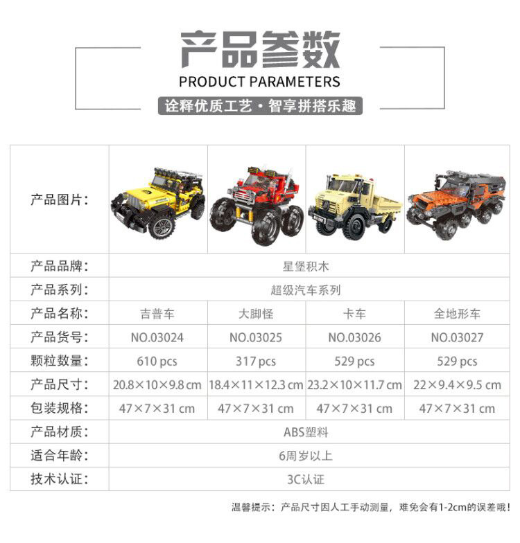 中国拼装积木可转向吉普越野车卡车汽车模型玩具益智力男孩子礼物(图3)