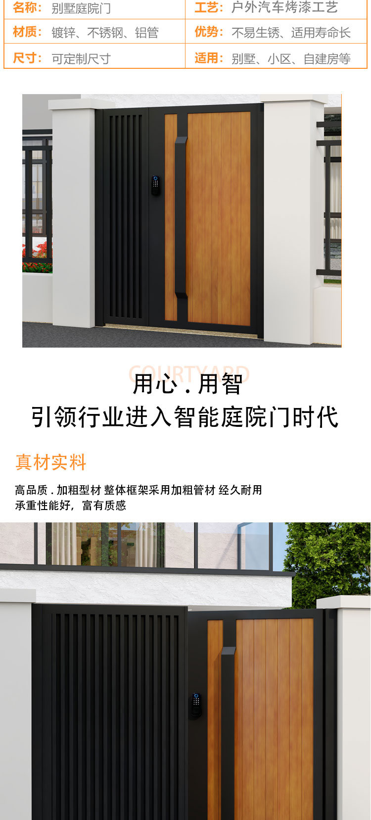 定制铝合金庭院别墅大门不锈钢实木花园铁艺乡村塑户外单双开电动(图7)