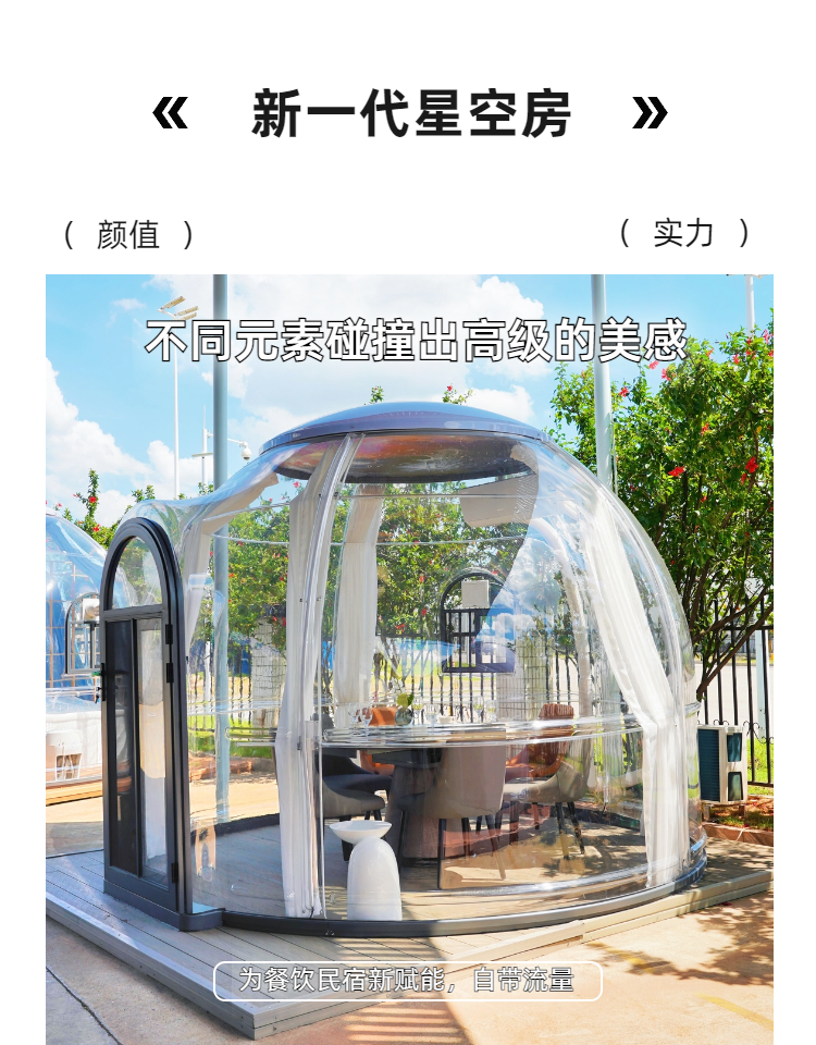 网红民宿室外星空房户外泡泡屋透明PC帐篷景区露营移动玻璃阳光房(图3)