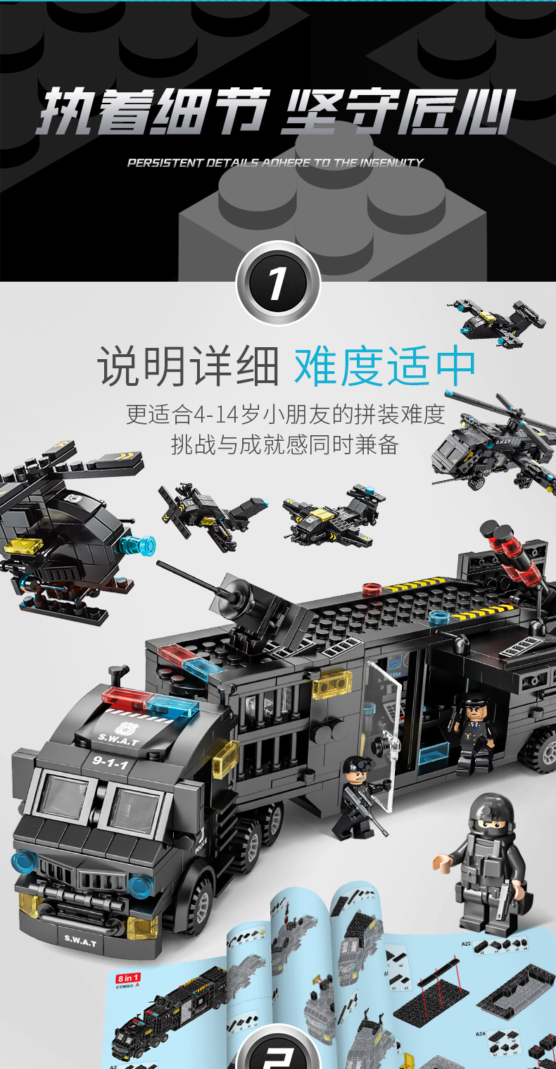 中国积木男孩子城市益智力拼装图汽车儿童特警机器人金刚玩具礼物(图10)