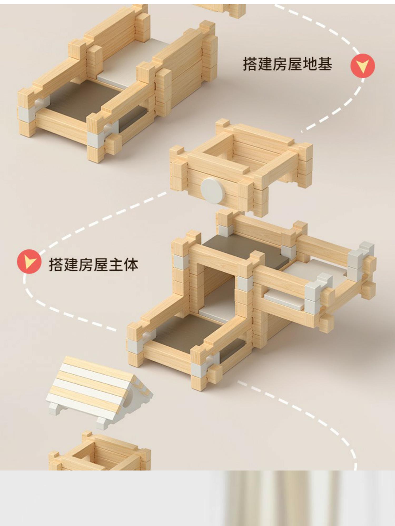 生日礼物鲁班儿童榫卯积木3d立体拼图益智玩具男孩子拼装木头房子(图1)