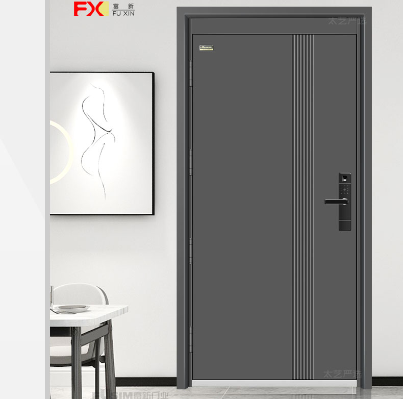 FX富新 艺品 双色甲级防盗门家用定制智能指纹锁入户大门定制灰色(图3)