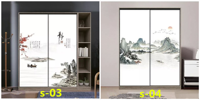 水墨山水画推拉门定做新中式移门中国风彩绘衣柜门定制衣橱壁柜门(图27)