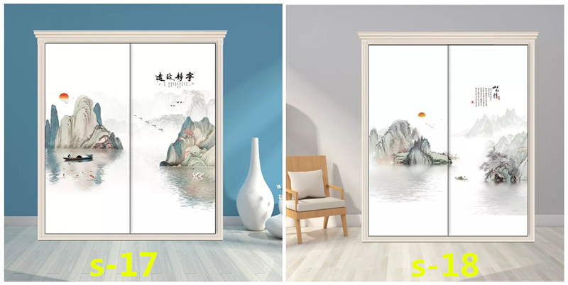 水墨山水画推拉门定做新中式移门中国风彩绘衣柜门定制衣橱壁柜门(图35)