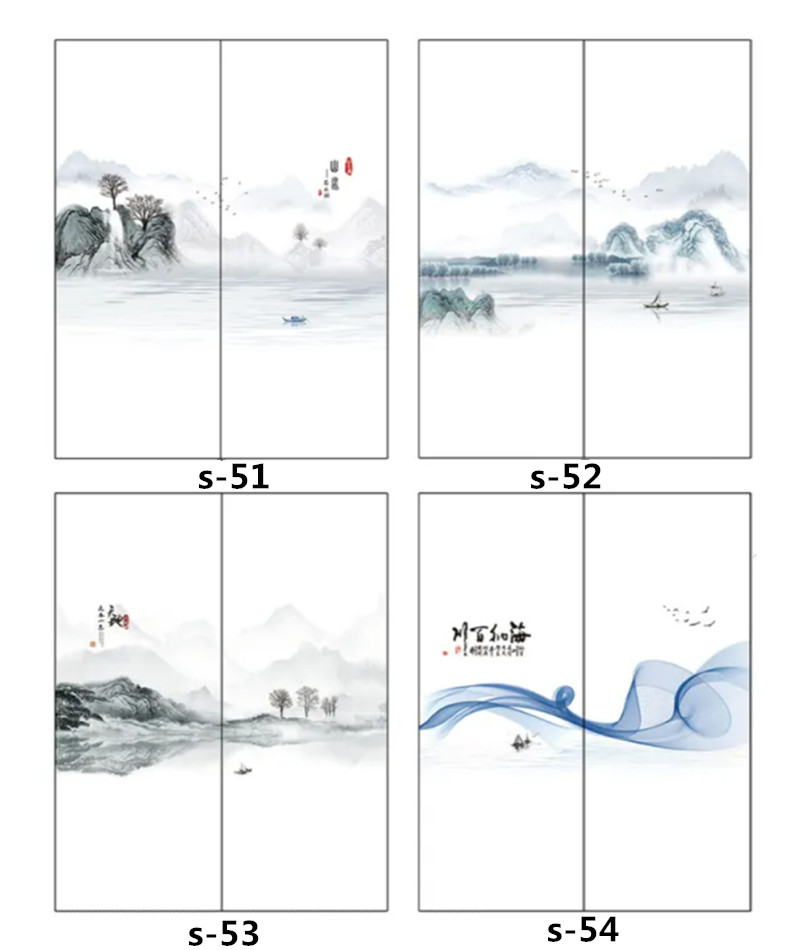水墨山水画推拉门定做新中式移门中国风彩绘衣柜门定制衣橱壁柜门(图51)