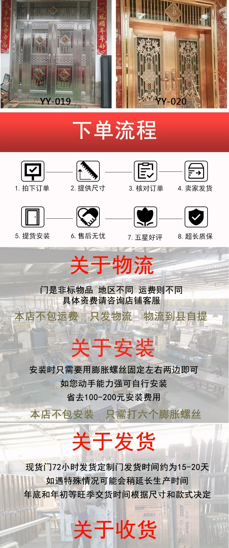不锈钢304对开定制大门四开门农村自建房堂屋门别墅入户家用门(图14)