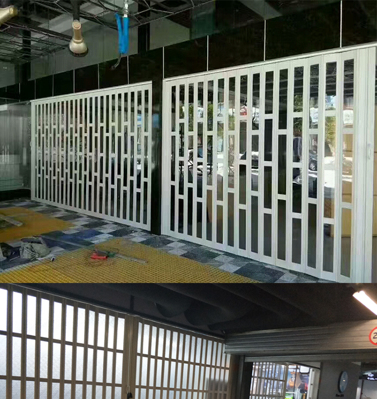 洗车店折叠门PVC推拉门汽车美容间防尘铝合金隔断伸缩简易防水帘(图1)
