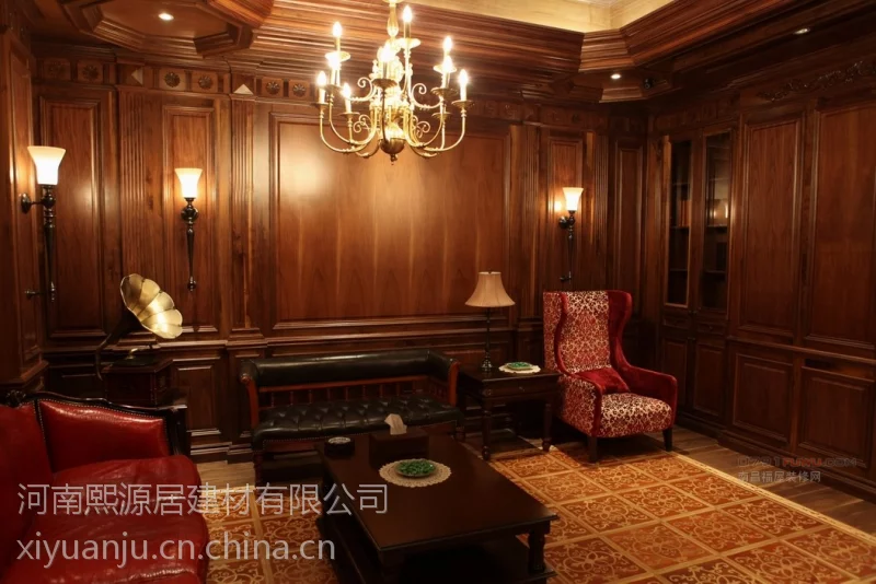 郑州别墅会所实木固装家具 酒柜 衣柜 实木吊顶定制生产(图4) 护墙板技术标准_木质挂板施工流程_家具组装图纸